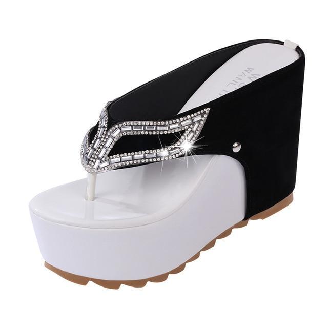 Woman Rhinestone Flip Flops Spuer High heels Wedges Platform Fashion Beach Sandals