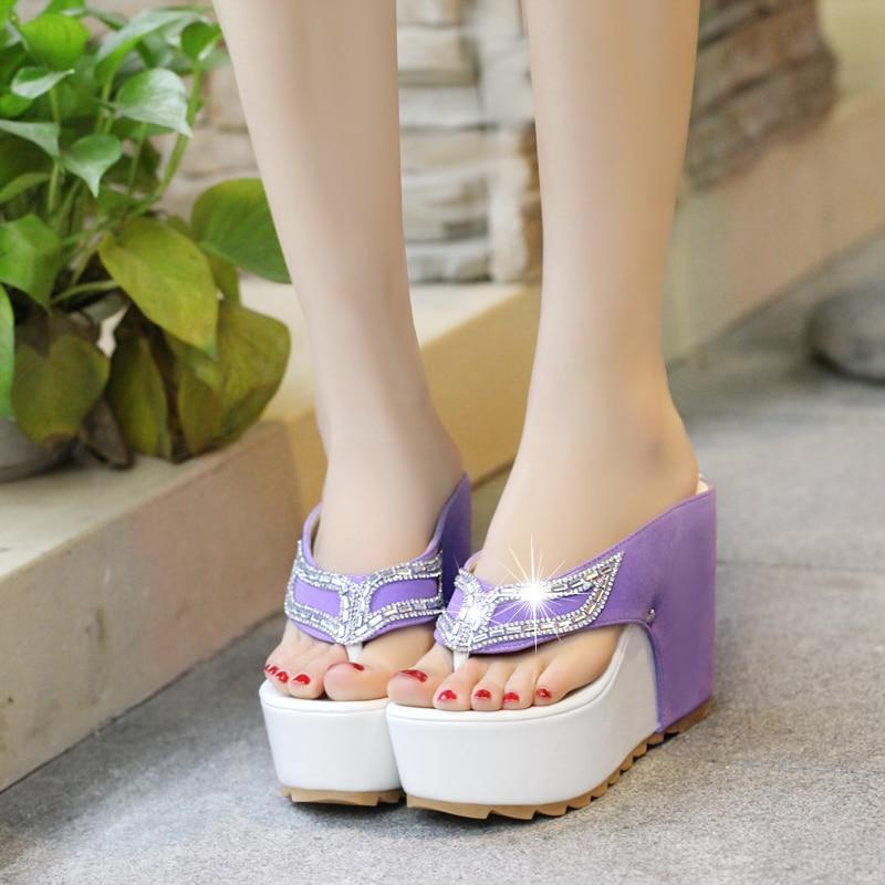 Woman Rhinestone Flip Flops Spuer High heels Wedges Platform Fashion Beach Sandals