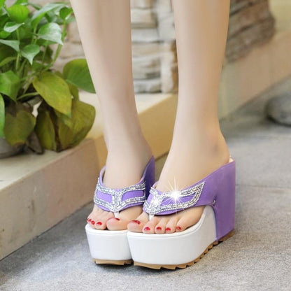 Woman Rhinestone Flip Flops Spuer High heels Wedges Platform Fashion Beach Sandals