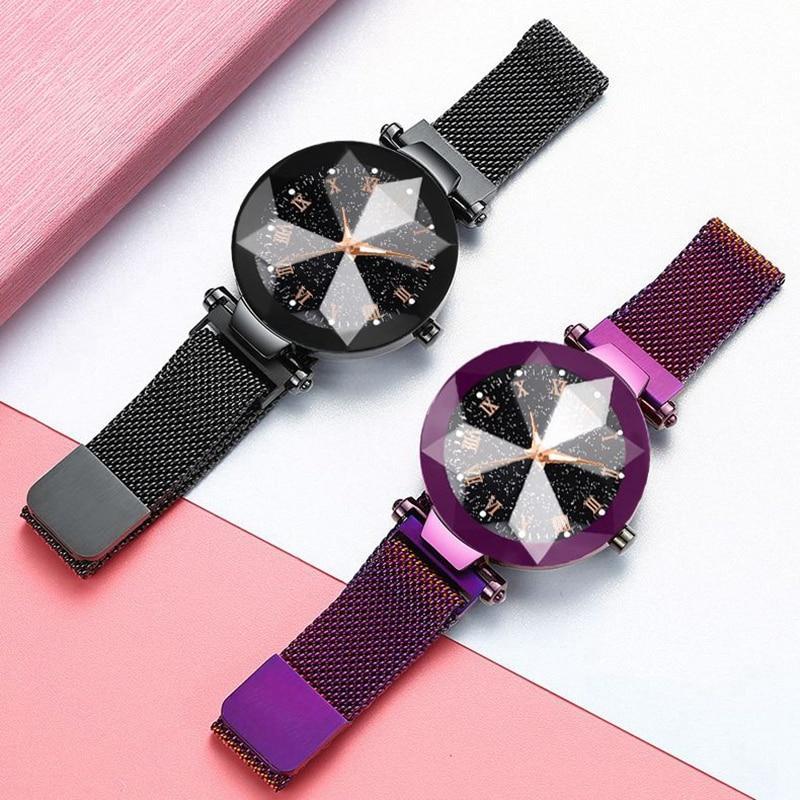 Luxury Starry Sky Stainless Steel Mesh Bracelet Watches For Women Crystal Analog Quartz Wristwatches Ladies Sports Dress Clock