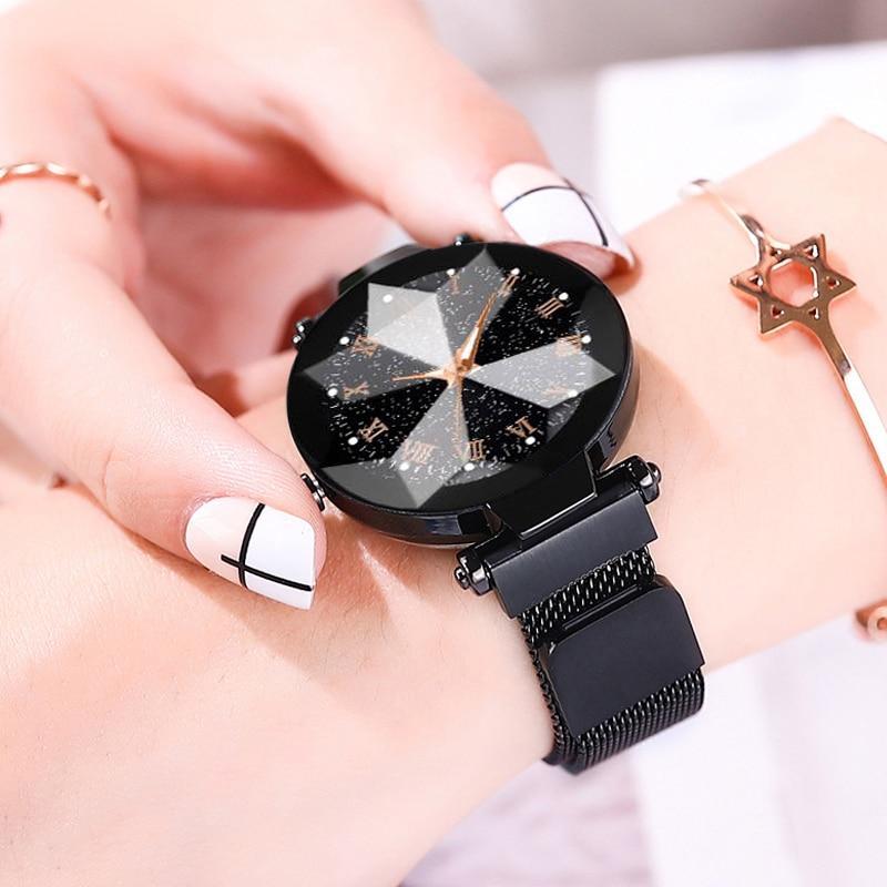 Luxury Starry Sky Stainless Steel Mesh Bracelet Watches For Women Crystal Analog Quartz Wristwatches Ladies Sports Dress Clock