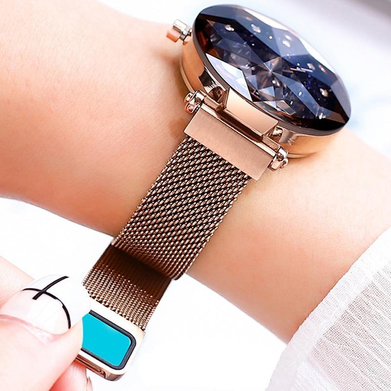 Luxury Starry Sky Stainless Steel Mesh Bracelet Watches For Women Crystal Analog Quartz Wristwatches Ladies Sports Dress Clock