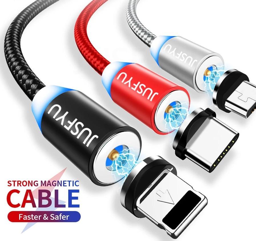 Magnetic Cable 1m Nylon Braided Mobile LED Type C Micro USB C Magnet Charger Cable For Apple iPhone X 7 8 6 10 Xs Max XR Samsung