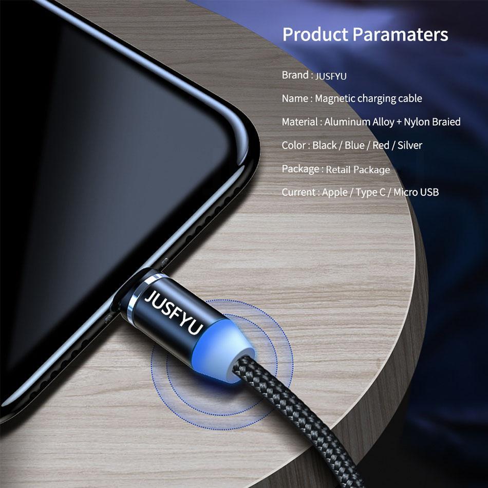 Magnetic Cable 1m Nylon Braided Mobile LED Type C Micro USB C Magnet Charger Cable For Apple iPhone X 7 8 6 10 Xs Max XR Samsung
