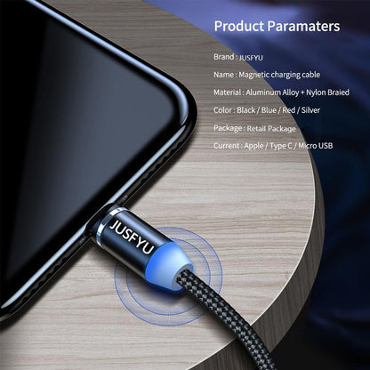 Magnetic Cable 1m Nylon Braided Mobile LED Type C Micro USB C Magnet Charger Cable For Apple iPhone X 7 8 6 10 Xs Max XR Samsung