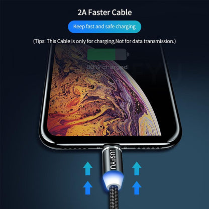 Magnetic Cable 1m Nylon Braided Mobile LED Type C Micro USB C Magnet Charger Cable For Apple iPhone X 7 8 6 10 Xs Max XR Samsung