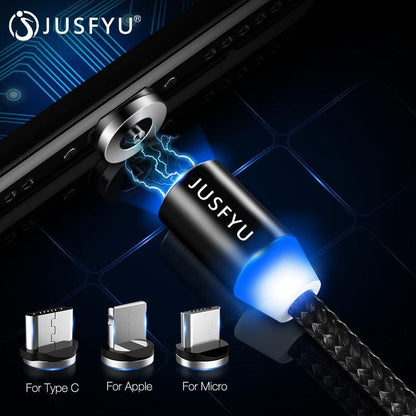 Magnetic Cable 1m Nylon Braided Mobile LED Type C Micro USB C Magnet Charger Cable For Apple iPhone X 7 8 6 10 Xs Max XR Samsung