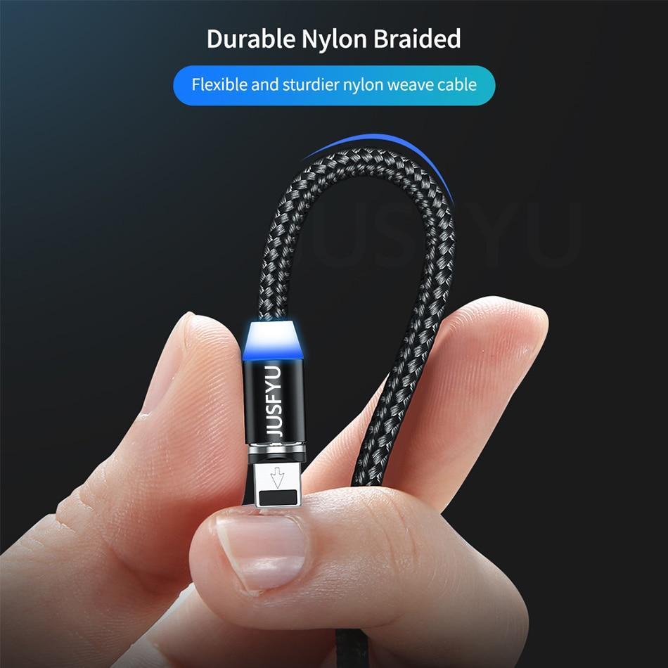 Magnetic Cable 1m Nylon Braided Mobile LED Type C Micro USB C Magnet Charger Cable For Apple iPhone X 7 8 6 10 Xs Max XR Samsung