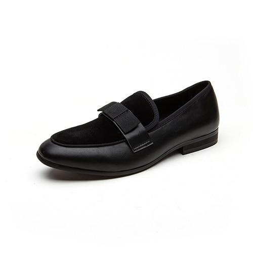 Men's Banquet Loafers Genuine Patent Leather And Suede Leather Patchwork With Bow Tie