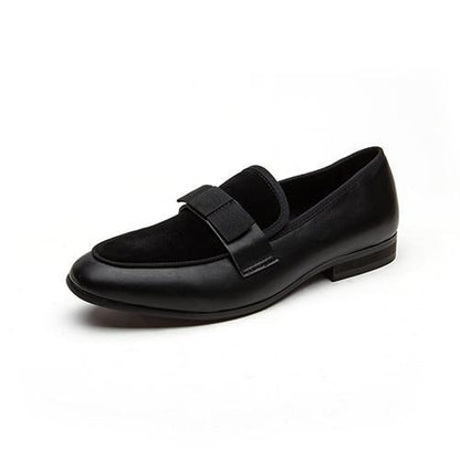 Men's Banquet Loafers Genuine Patent Leather And Suede Leather Patchwork With Bow Tie