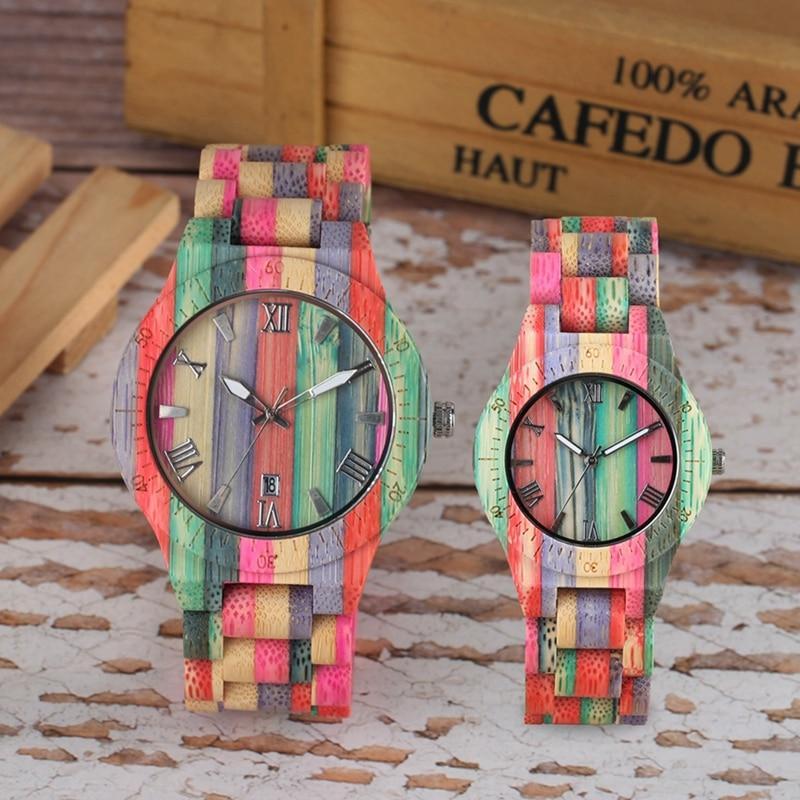 Men Women Fashion Colorful Wood Bamboo Watch Quartz Analog Handmade Full Wooden Bracelet Luxury Wristwatches  Gifts for Lovers