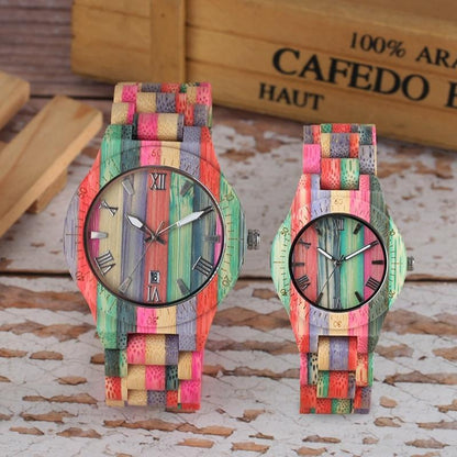 Men Women Fashion Colorful Wood Bamboo Watch Quartz Analog Handmade Full Wooden Bracelet Luxury Wristwatches  Gifts for Lovers