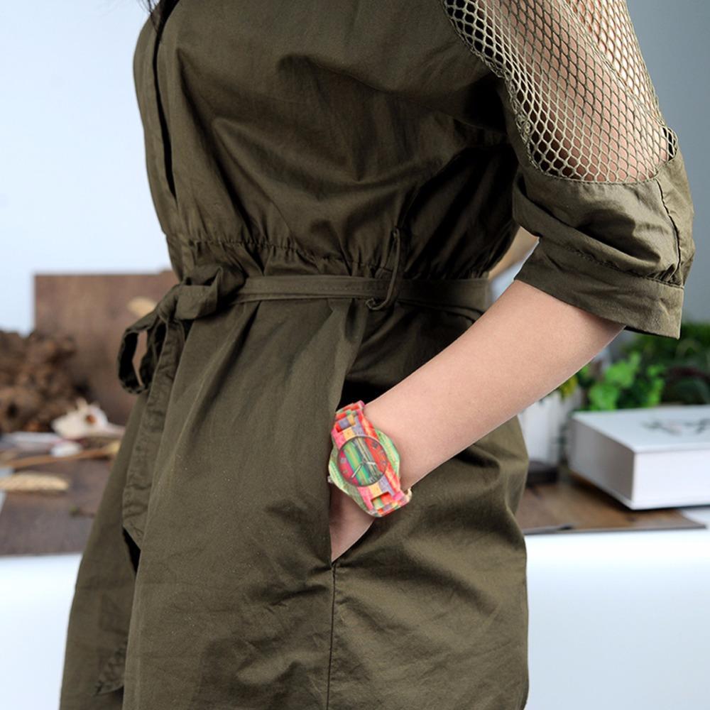 Men Women Fashion Colorful Wood Bamboo Watch Quartz Analog Handmade Full Wooden Bracelet Luxury Wristwatches  Gifts for Lovers