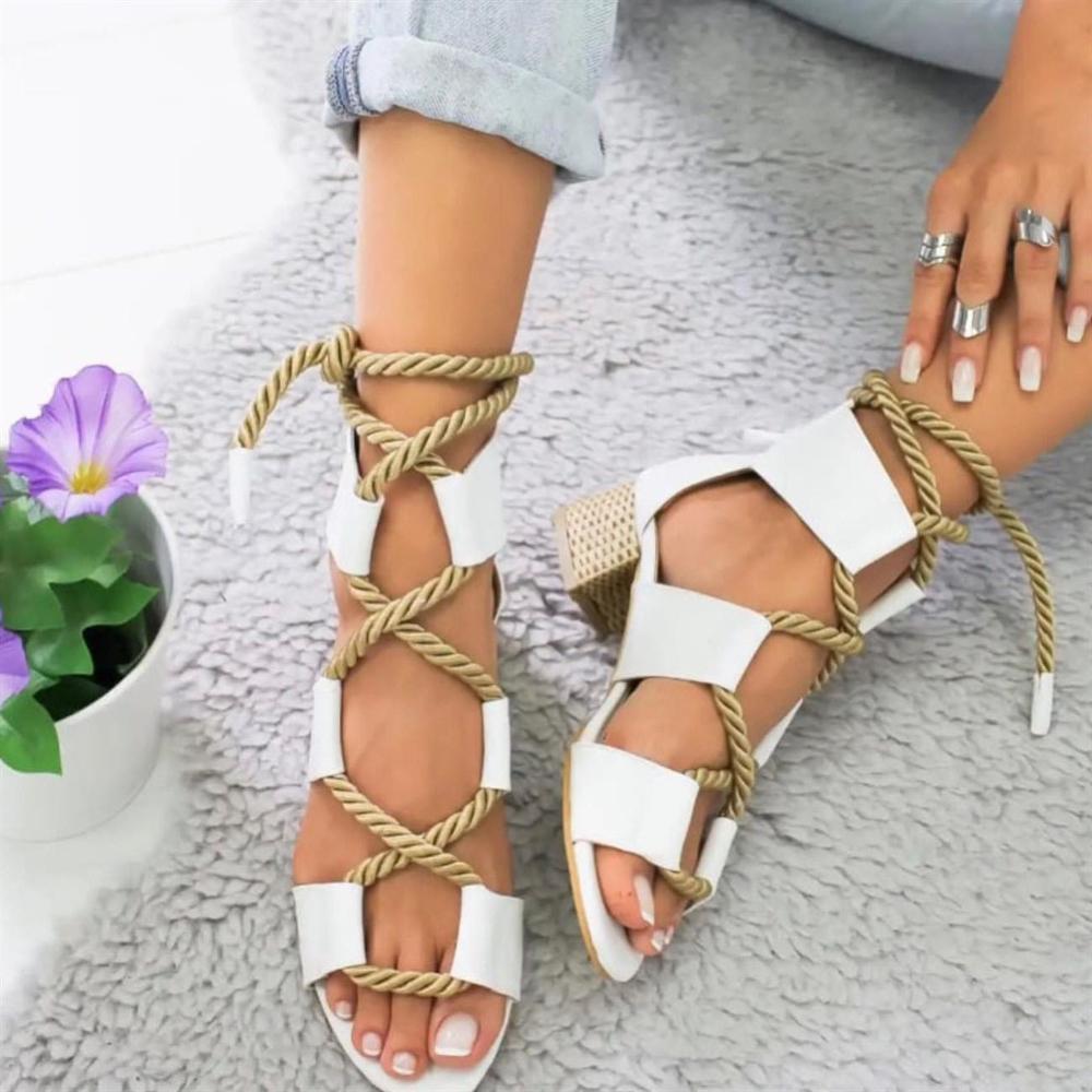 Espadrilles Women Sandals Heel Pointed Fish Mouth Gladiator Sandals