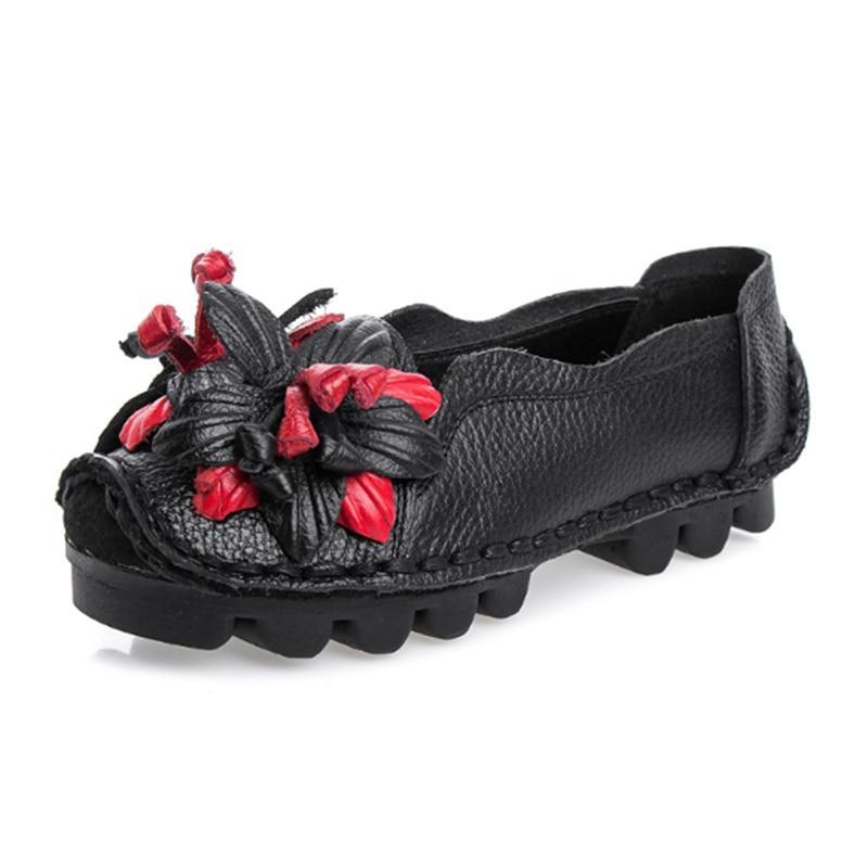 Flowers Flat Shoes Women  Genuine Leather Shoes