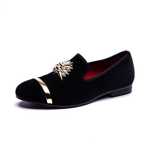 New Fashion Gold Top and Metal Toe Men Velvet Dress shoes