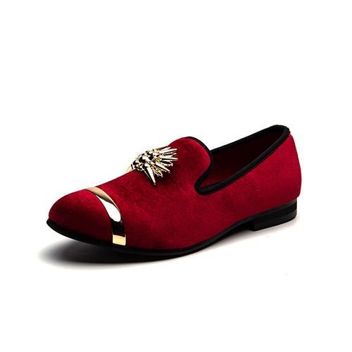New Fashion Gold Top and Metal Toe Men Velvet Dress shoes