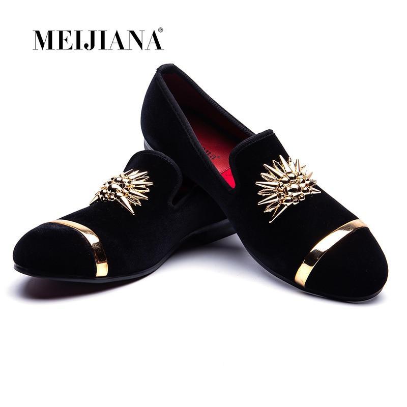 New Fashion Gold Top and Metal Toe Men Velvet Dress shoes