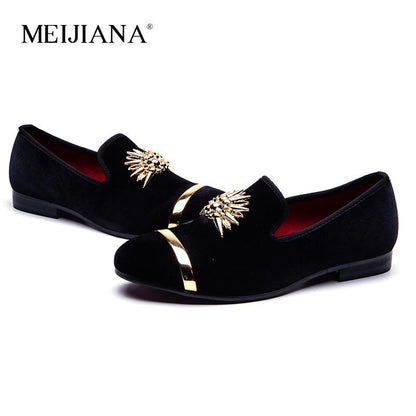 New Fashion Gold Top and Metal Toe Men Velvet Dress shoes