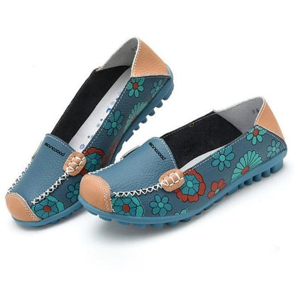 New Hot Fashion Women Faux Leather Flat Heel Casual Flower Pattern Loafer