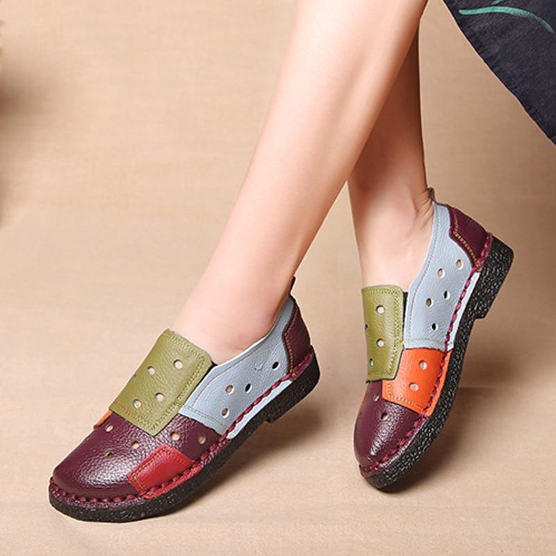 New Women Shoes Fashion Loafers Genuine Leather Women Flats Mixed Colors Women Casual Shoes