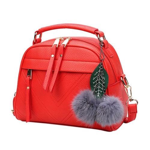 Pom Pom PU Leather Satchel