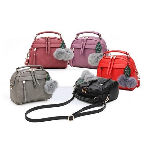 Pom Pom PU Leather Satchel