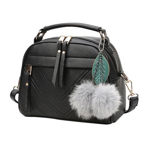 Pom Pom PU Leather Satchel