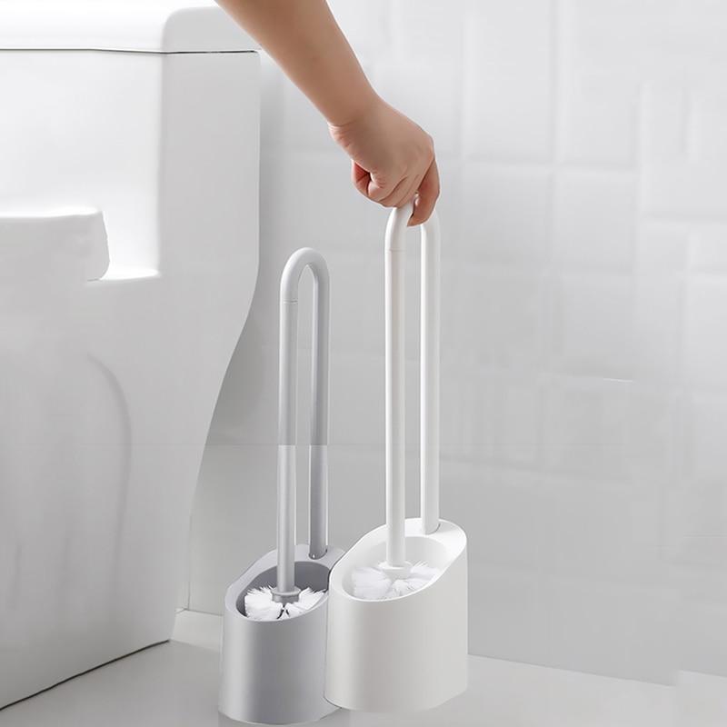 Bathroom Magnetic Cleaning Brush PP Plastic Bathroom Accessories Set Home Long Handle Shower Room Portable Toilet Brush