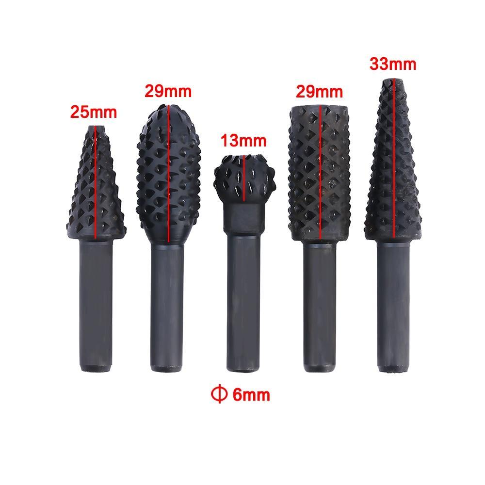 Icool 1/4" Shank Rotary Craft Files 5 Pcs High Quality Rotary Rasp File Rasp Burrs Wood Bits Grinding Woodworking Hand Tool