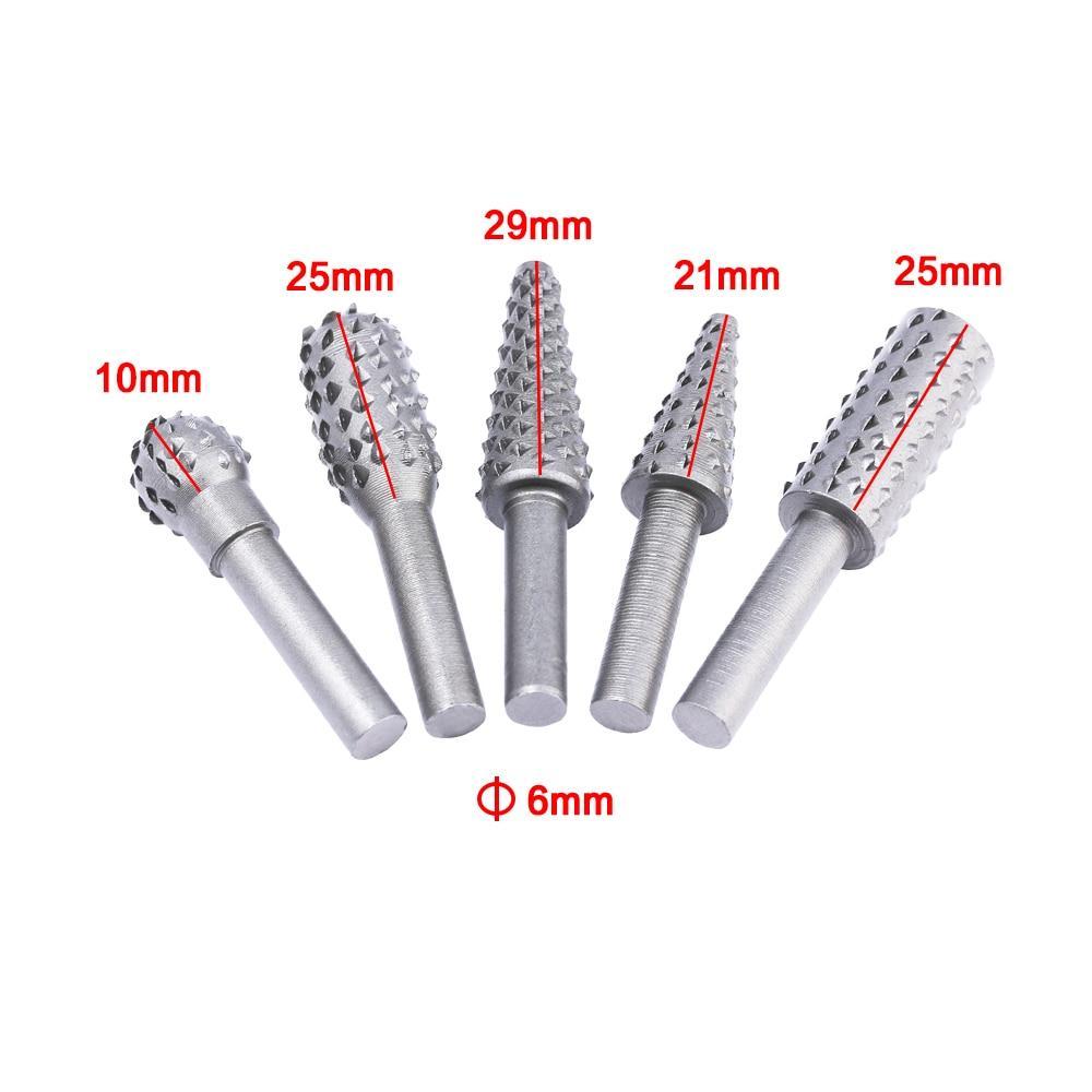 Icool 1/4" Shank Rotary Craft Files 5 Pcs High Quality Rotary Rasp File Rasp Burrs Wood Bits Grinding Woodworking Hand Tool