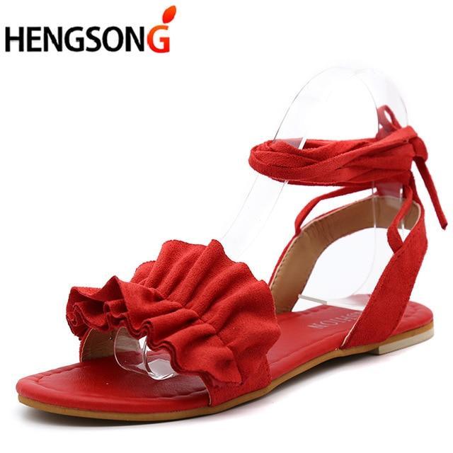 Plus Size Women's Sandal Ruffles Shoes Woman Cross Bandage Sandals