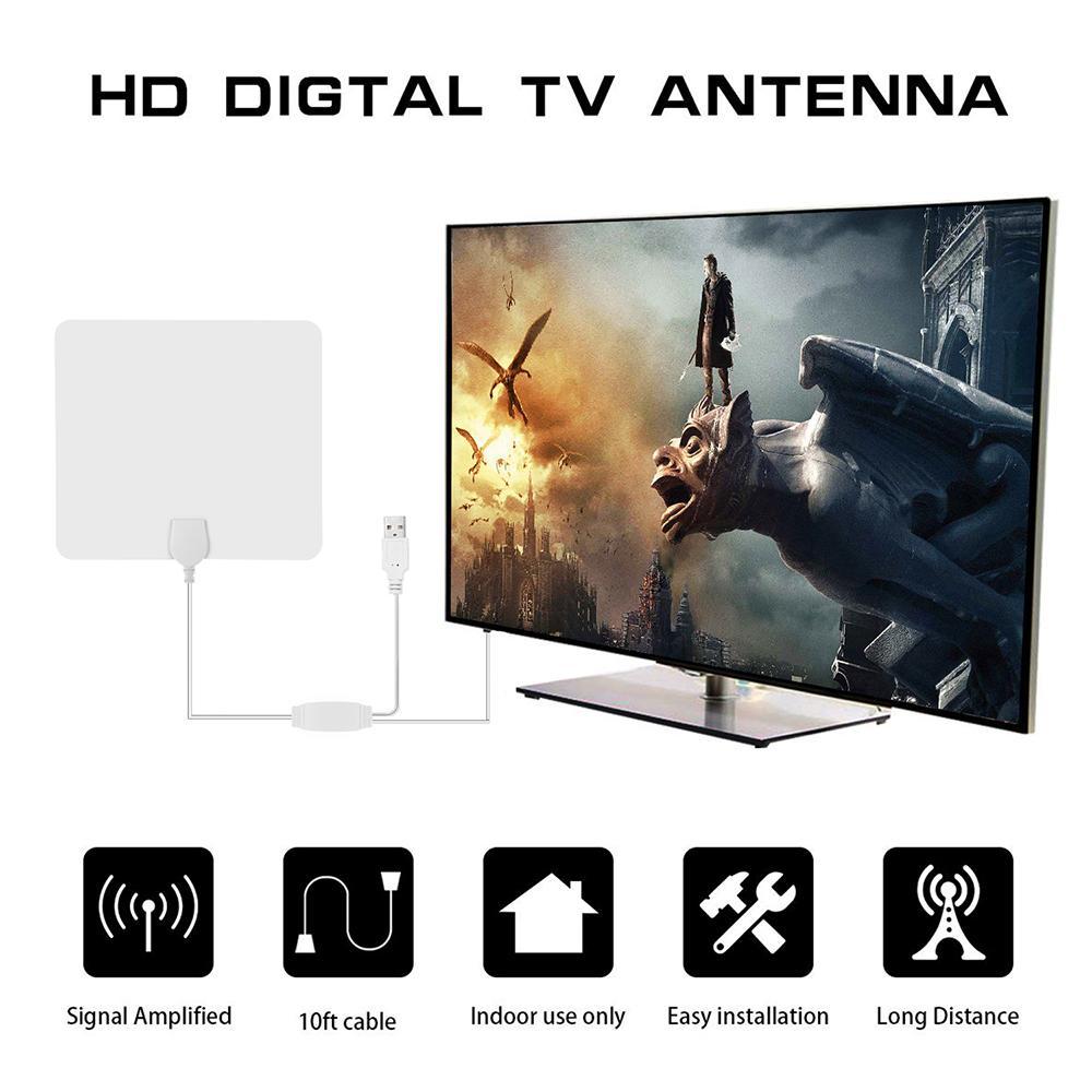 White HDTV Antenna - With Signal Amplifier Booster 1080P 80Mile Range