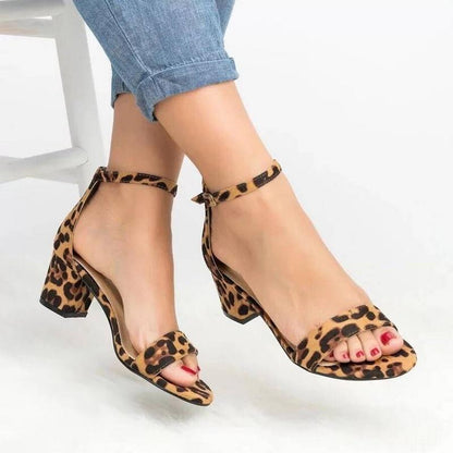 Women Ankle Strap Heels Leopard Print Sandals