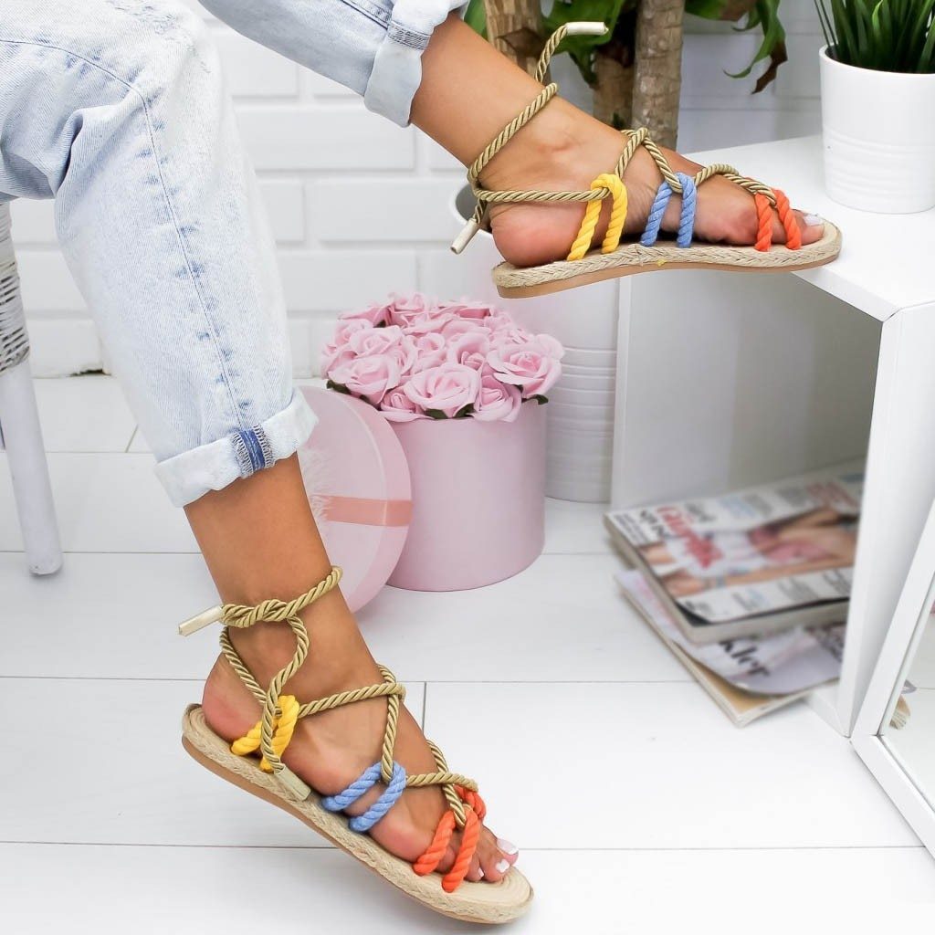 Rome women shoes  Slippers Hemp Rope Flat Lace Cross-tied Slippers
