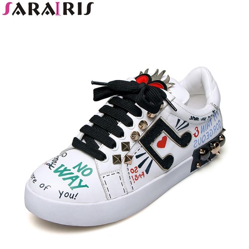 Women Flat Heels Genuine Leather Lace Up Rivets Cow Leather Comfortable Shoes