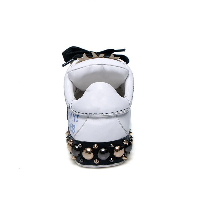 Women Flat Heels Genuine Leather Lace Up Rivets Cow Leather Comfortable Shoes