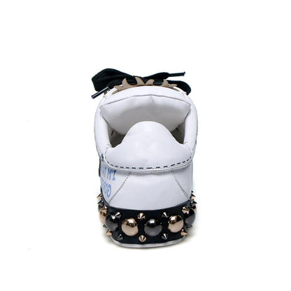 Women Flat Heels Genuine Leather Lace Up Rivets Cow Leather Comfortable Shoes