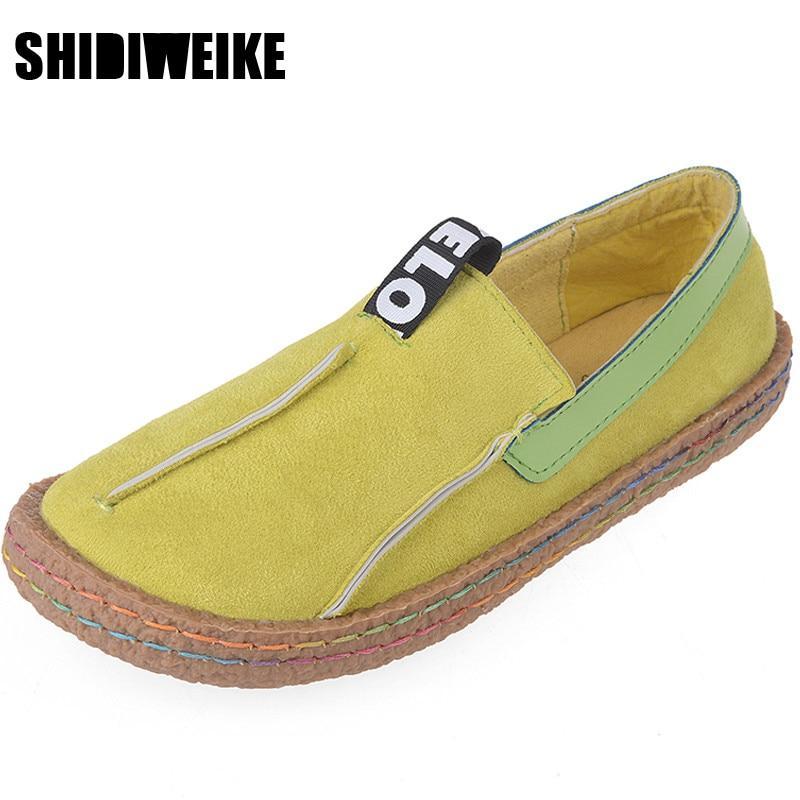 Women Loafers Shoes Round Toe Casual Pattern Lady Flats Wide Shallow Slip-on Shoes