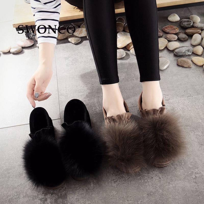 Women's Loafers Shoes Fashion Faux Fur Casual Slip On Warm Winter Shoe