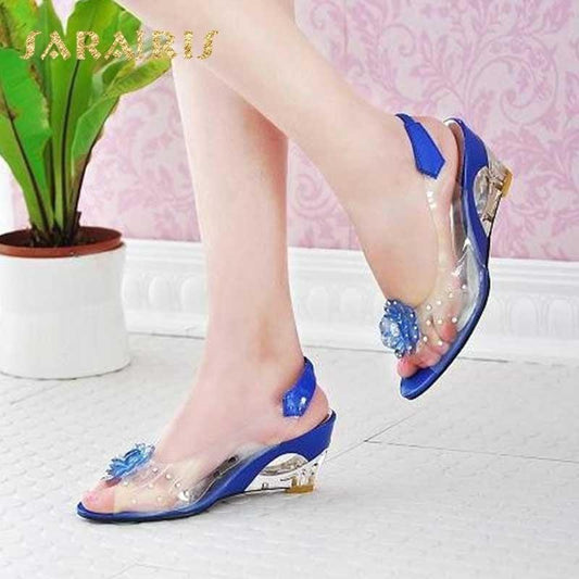 Fashion  Rhinestone Flower wedge High Heels Casual Jelly Shoes