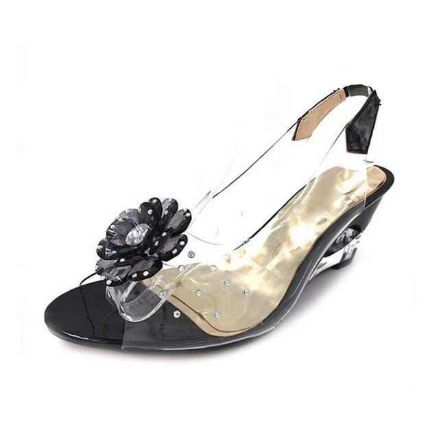 large size 30-43 Fashion  Rhinestone Flower wedge High Heels Casual Jelly Shoes