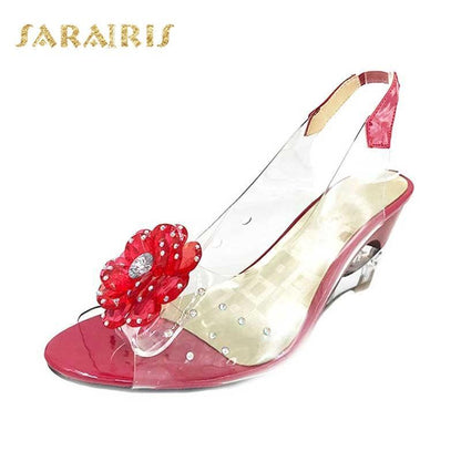 Fashion  Rhinestone Flower wedge High Heels Casual Jelly Shoes