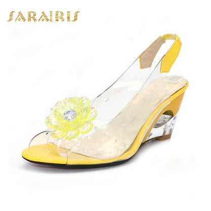 Fashion  Rhinestone Flower wedge High Heels Casual Jelly Shoes