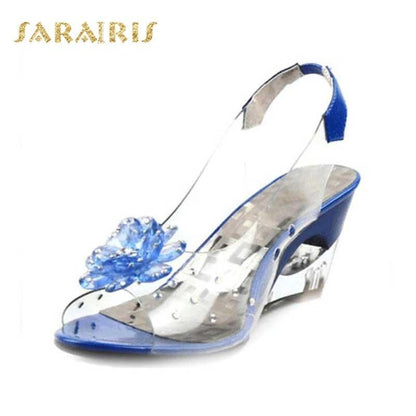 Fashion  Rhinestone Flower wedge High Heels Casual Jelly Shoes