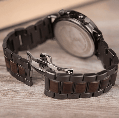 Wooden Stainless Steel Watch Mens Water Resistant Chronograph