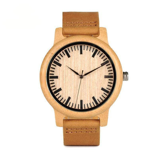 Mens Watch Wooden Bamboo Wristwatch with Leather Strap