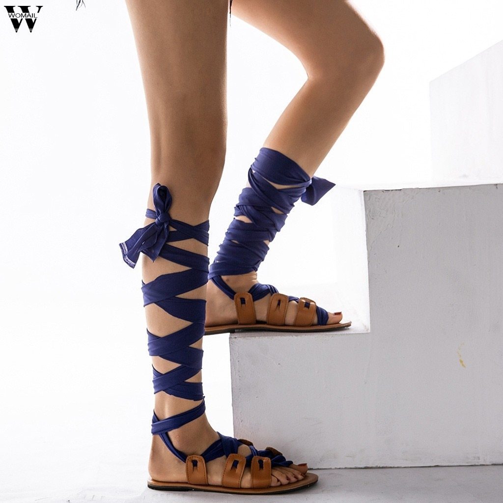 Sexy Rivet Cut-outs Corss Lace Up High Top Women Flat Sandals