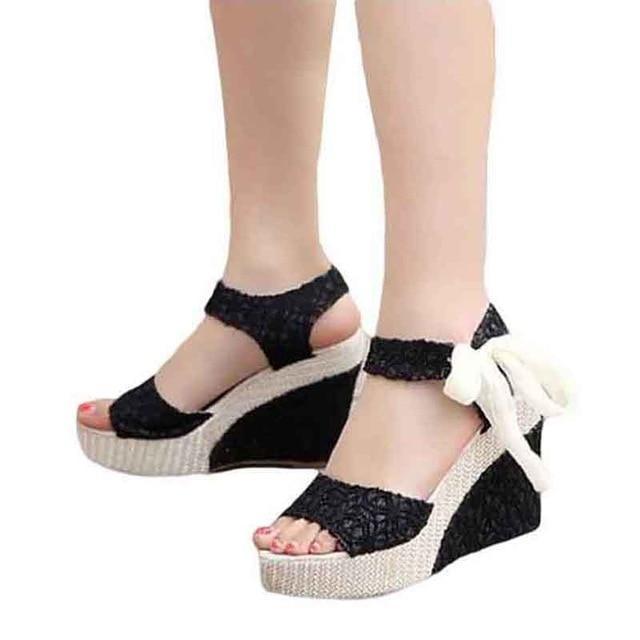 New Sweet Flowers Buckle Open Toe Wedge Sandals