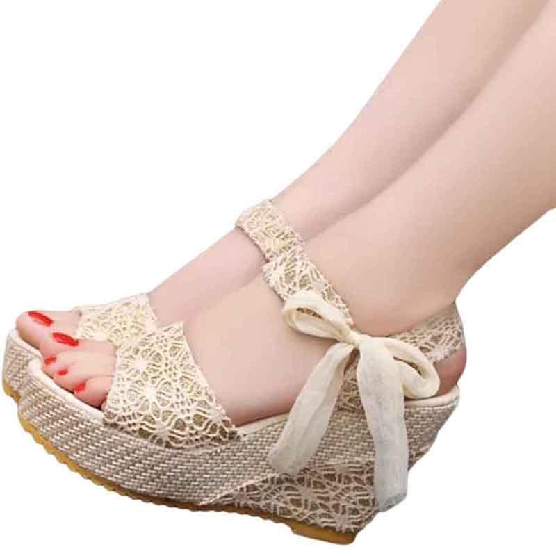 New Sweet Flowers Buckle Open Toe Wedge Sandals